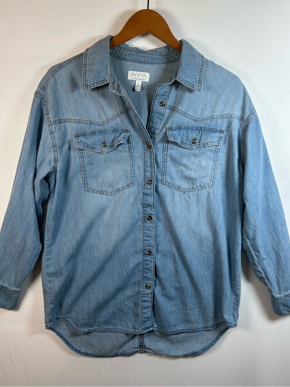 Sofia Jeans by Sofia Vergara Light Wash Denim Western Button Down Shirt Small S
